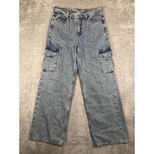 Old Navy Jeans Women's 8 (31x30) Cargo Extra High Rise Sky-Hi Wide Leg Blue